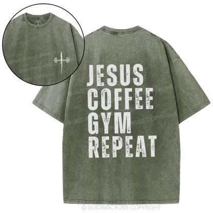 Jesus Coffee Gym Repeat Christian Washed T-Shirt