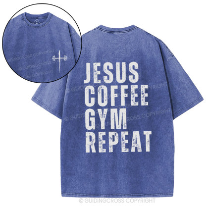 Jesus Coffee Gym Repeat Christian Washed T-Shirt