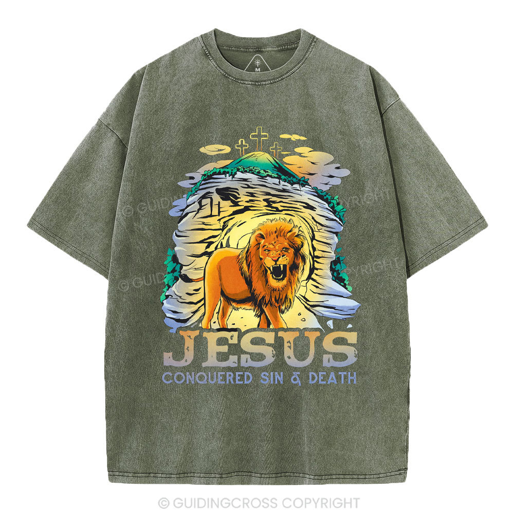 Jesus Conquered Sins And Death Christian Washed T-Shirt