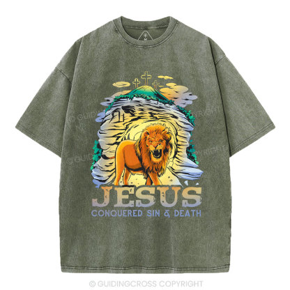 Jesus Conquered Sins And Death Christian Washed T-Shirt