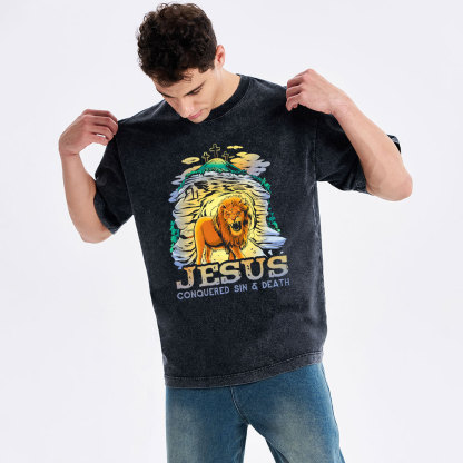 Jesus Conquered Sins And Death Christian Washed T-Shirt