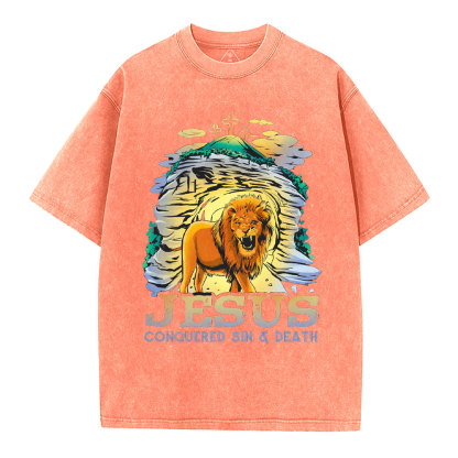 Jesus Conquered Sins And Death Christian Washed T-Shirt