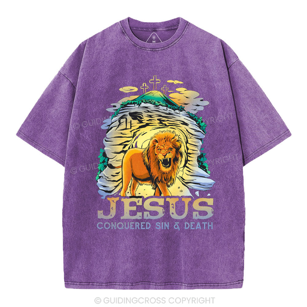 Jesus Conquered Sins And Death Christian Washed T-Shirt
