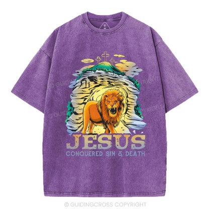 Jesus Conquered Sins And Death Christian Washed T-Shirt