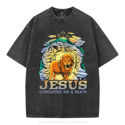 Jesus Conquered Sins And Death Christian Washed T-Shirt