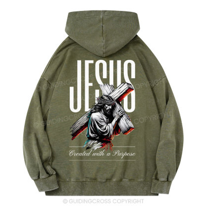 Jesus Created with a Purpose Christian Washed Hoodie