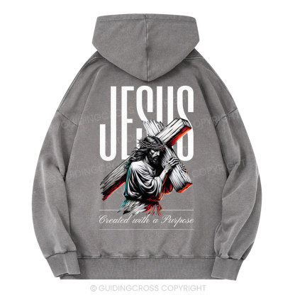 Jesus Created with a Purpose Christian Washed Hoodie