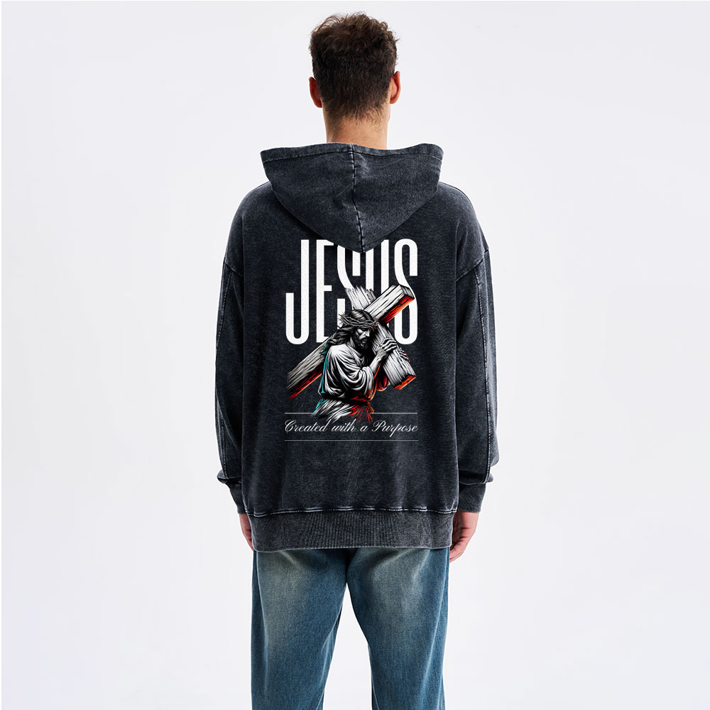 Jesus Created with a Purpose Christian Washed Hoodie