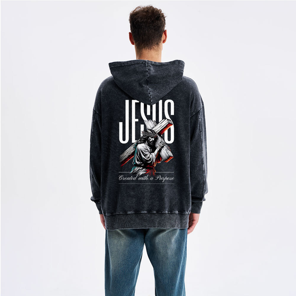 Jesus Created with a Purpose Christian Washed Hoodie