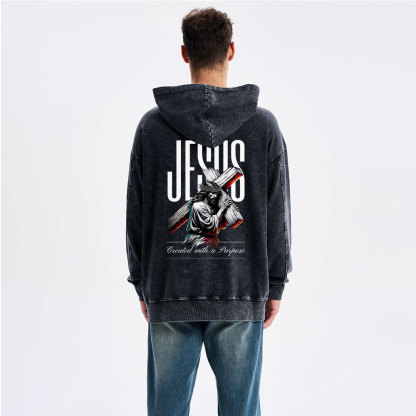 Jesus Created with a Purpose Christian Washed Hoodie