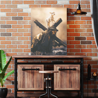 Jesus Cross And Lamb Christian Canvas Wall Art