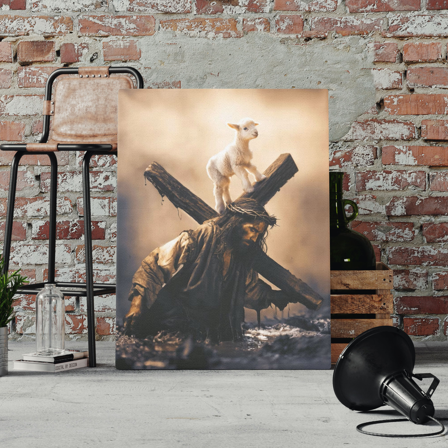 Jesus Cross And Lamb Christian Canvas Wall Art
