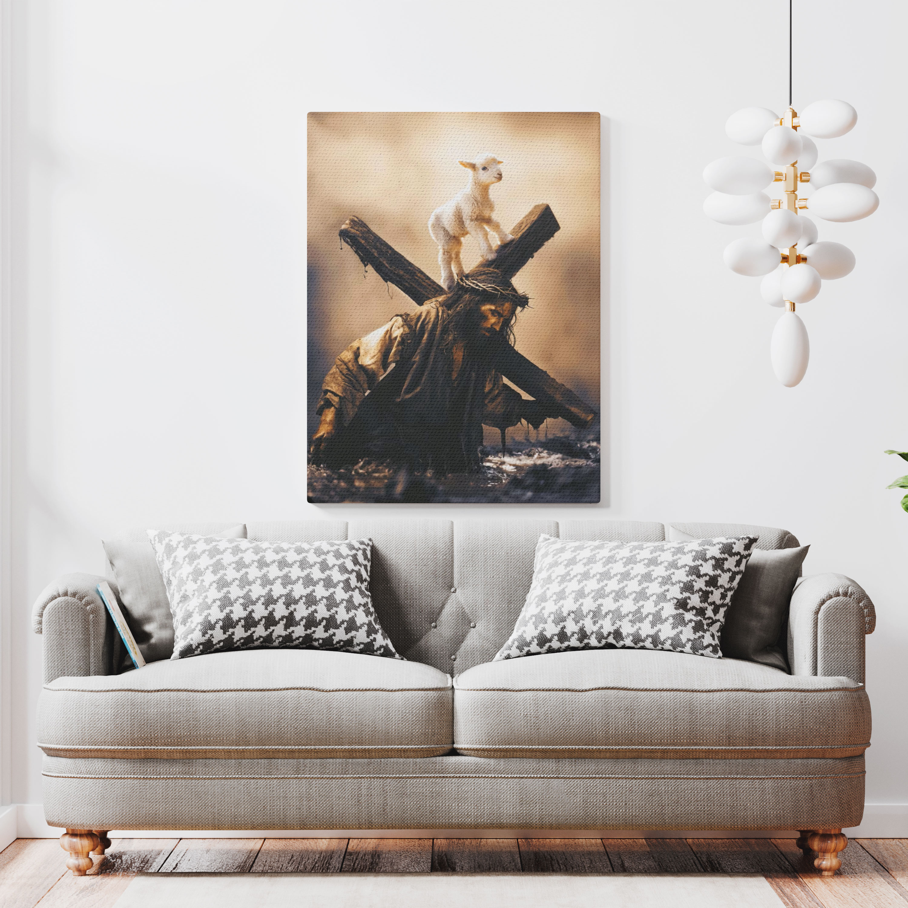 Jesus Cross And Lamb Christian Canvas Wall Art