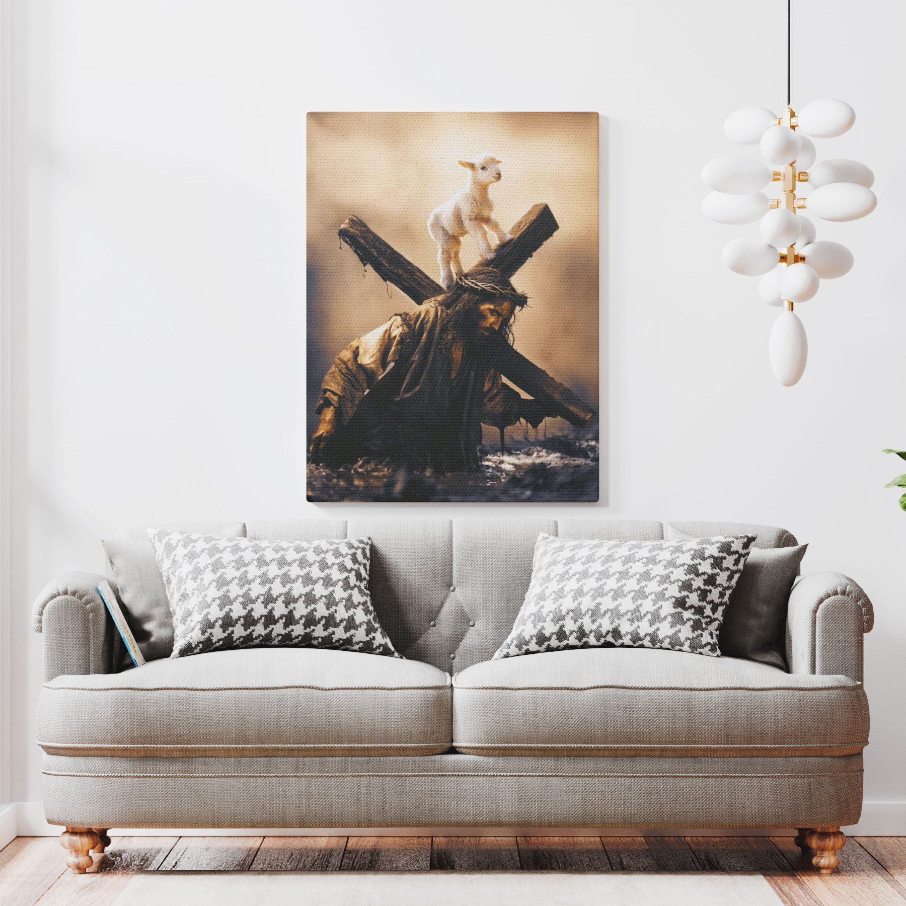 Jesus Cross And Lamb Christian Canvas Wall Art