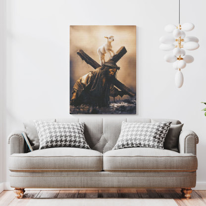 Jesus Cross And Lamb Christian Canvas Wall Art