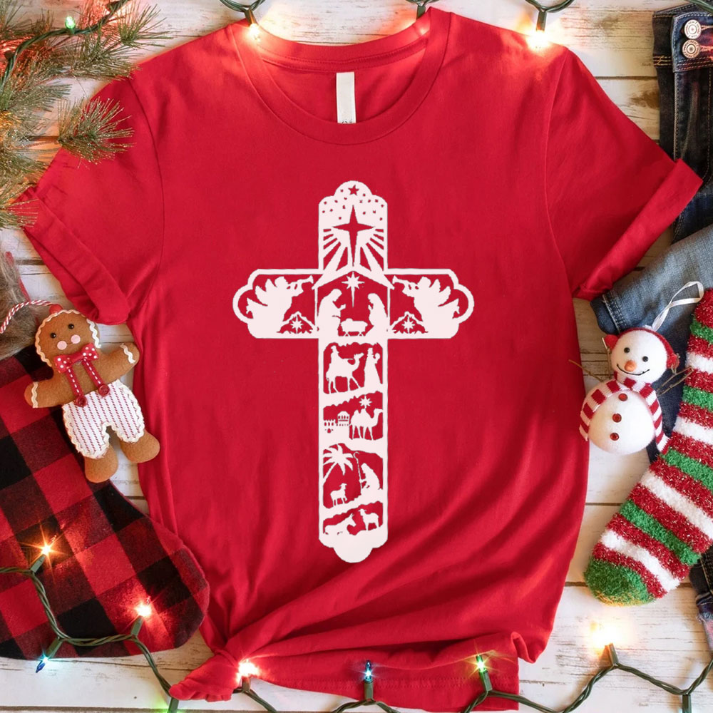 Religious Christmas Tshirt Pink Jesus Cross