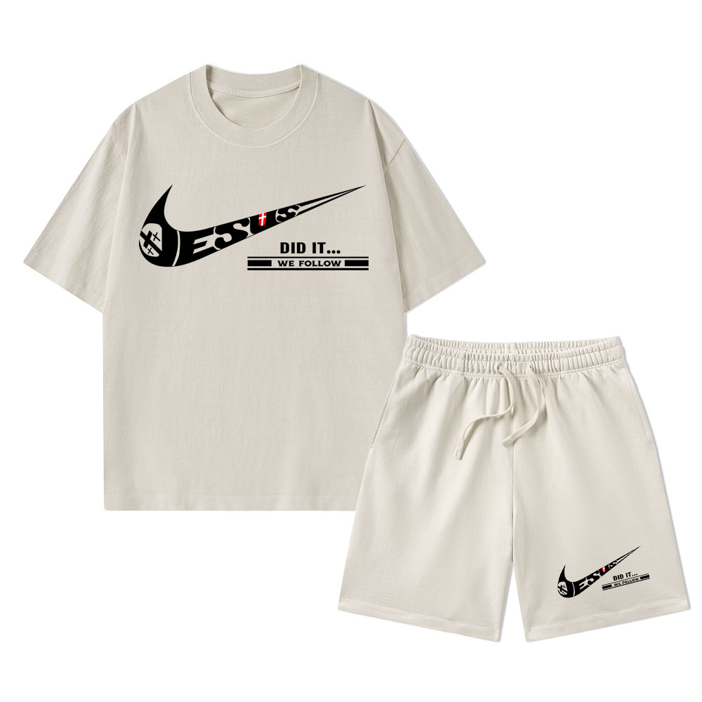 Jesus Did It Christian Washed T-Shirt & Shorts