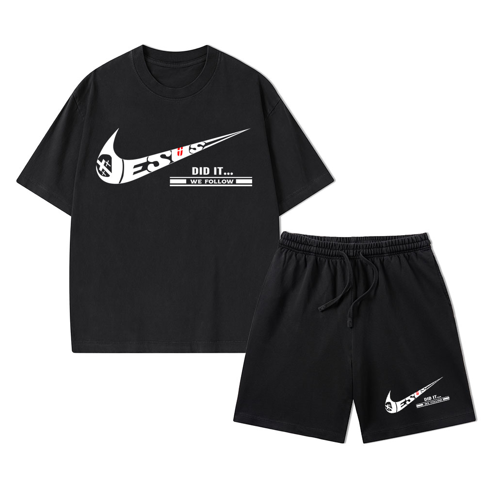 Jesus Did It Christian Washed T-Shirt & Shorts