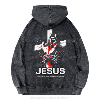 Jesus Died For Me Cross Christian Washed Hoodie