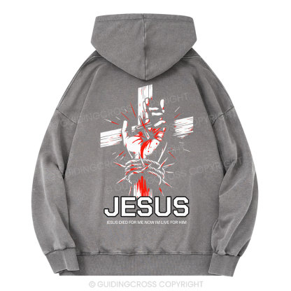 Jesus Died For Me Cross Christian Washed Hoodie
