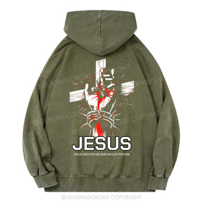 Jesus Died For Me Cross Christian Washed Hoodie