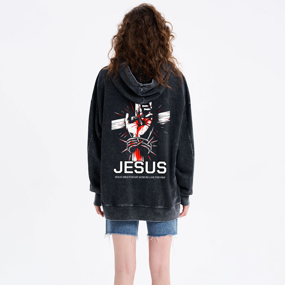 Jesus Died For Me Cross Christian Washed Hoodie