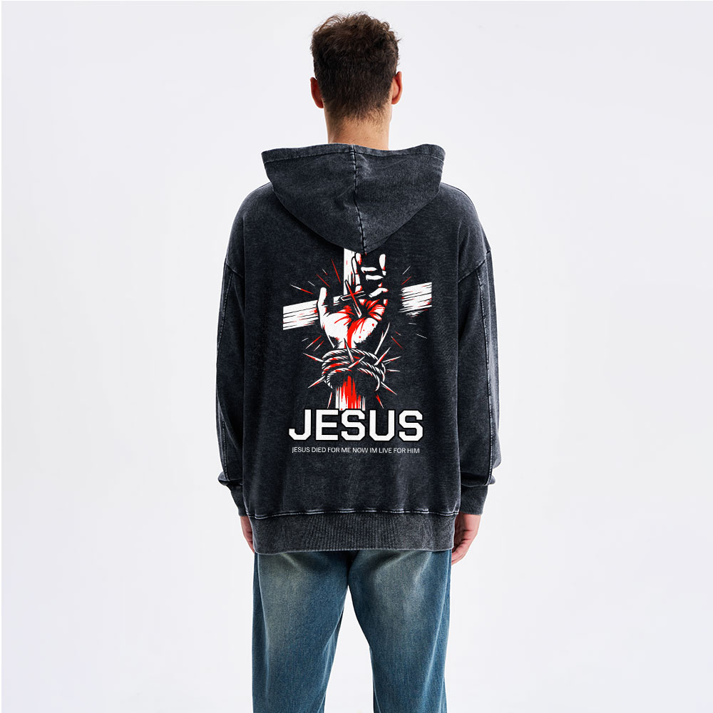 Jesus Died For Me Cross Christian Washed Hoodie
