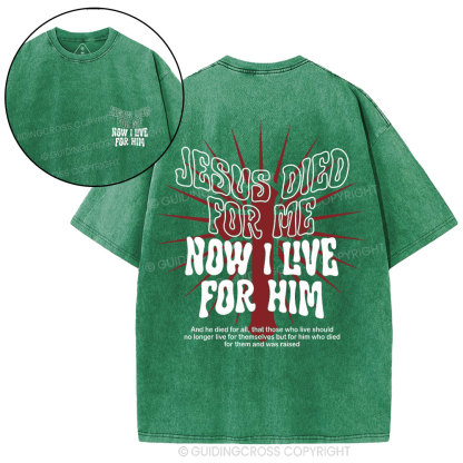 Jesus Died For Me Now I Live For Him Christian Washed T-Shirt