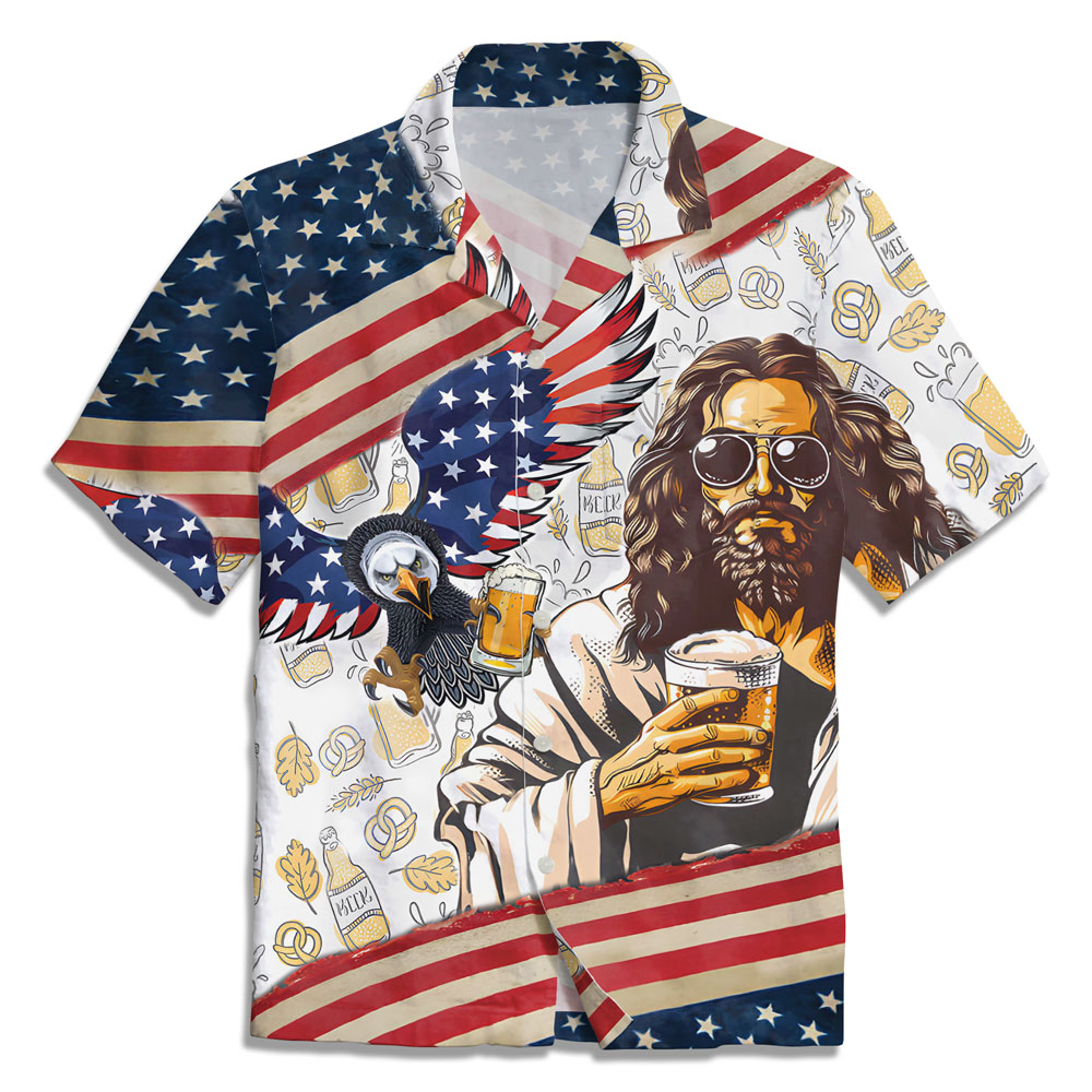 Jesus Eagle Beer American Flag Christian Hawaiian Shirt