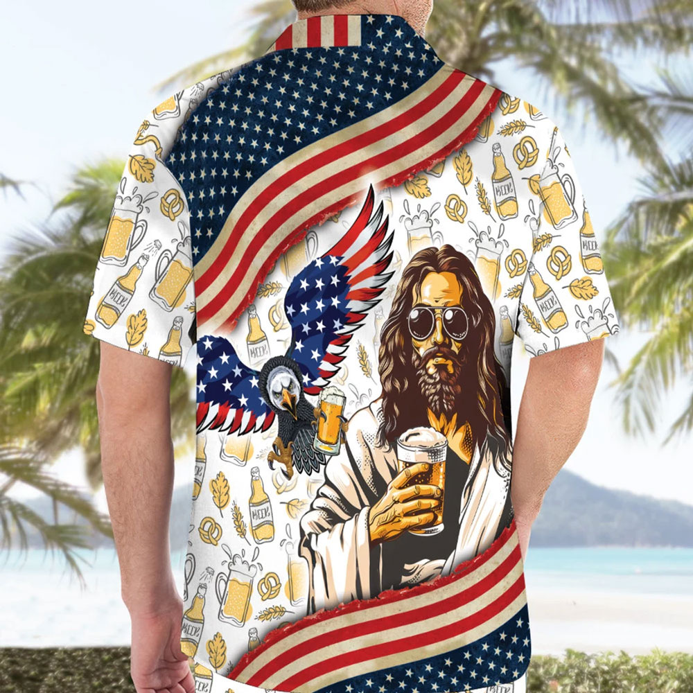 Jesus Eagle Beer American Flag Christian Hawaiian Shirt
