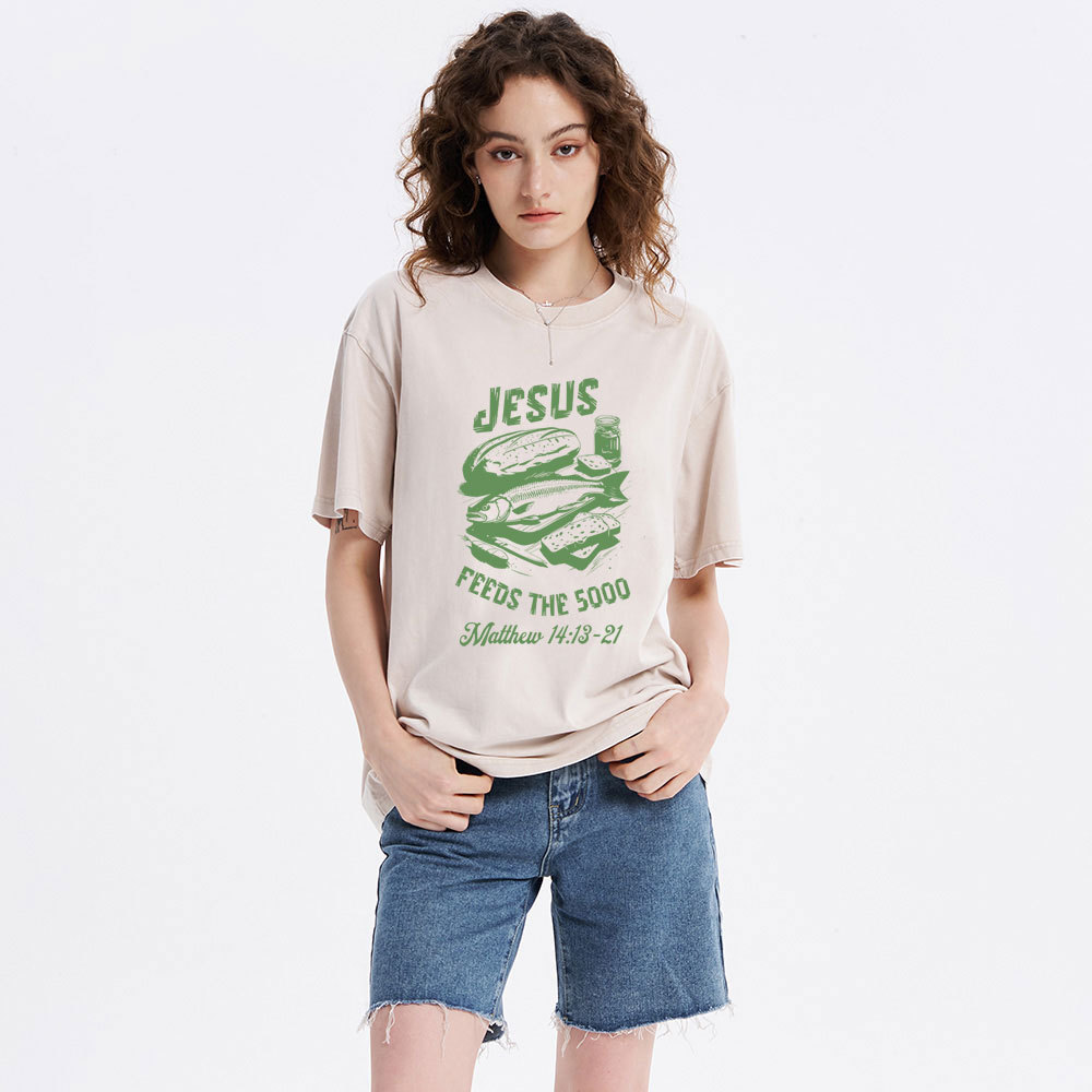 Jesus Feeds The 5000 Christian Washed T-Shirt