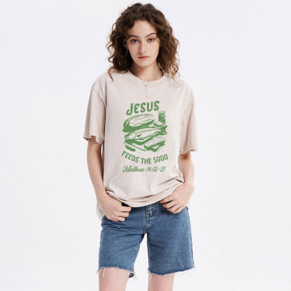 Jesus Feeds The 5000 Christian Washed T-Shirt