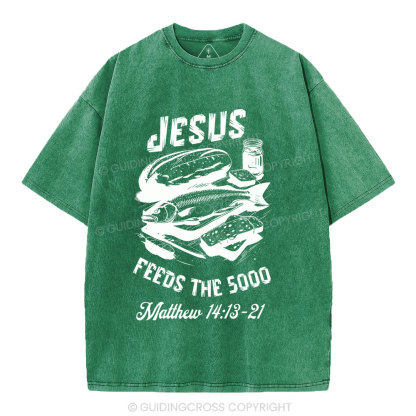 Jesus Feeds The 5000 Christian Washed T-Shirt