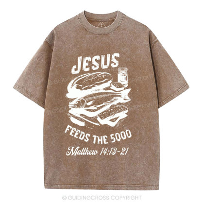 Jesus Feeds The 5000 Christian Washed T-Shirt