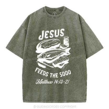 Jesus Feeds The 5000 Christian Washed T-Shirt