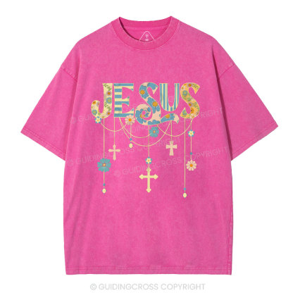 Jesus Floral Christian Washed T-Shirt