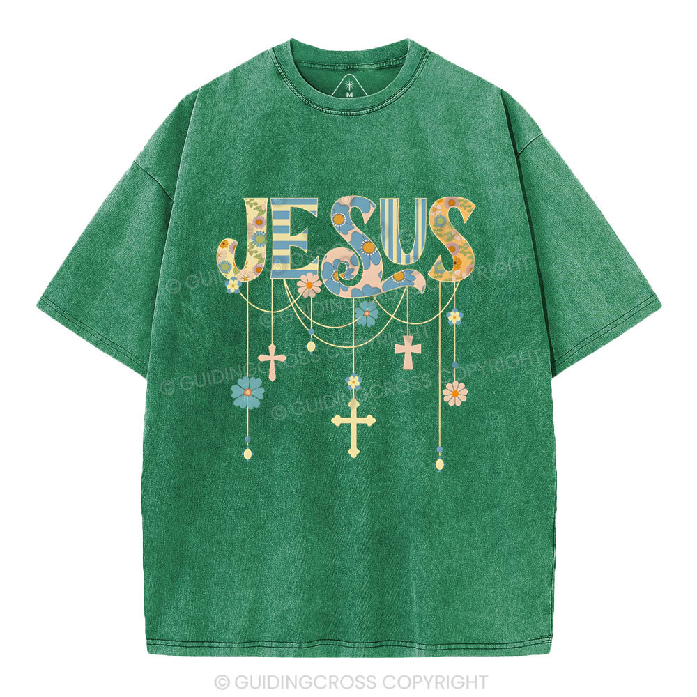 Jesus Floral Christian Washed T-Shirt