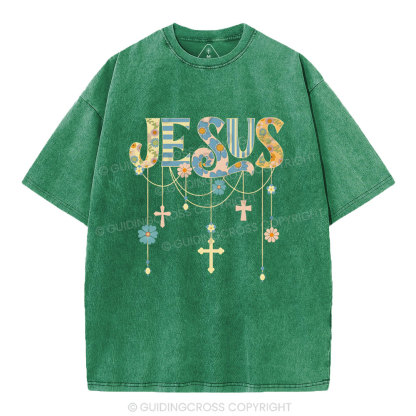 Jesus Floral Christian Washed T-Shirt