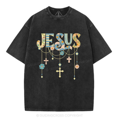 Jesus Floral Christian Washed T-Shirt