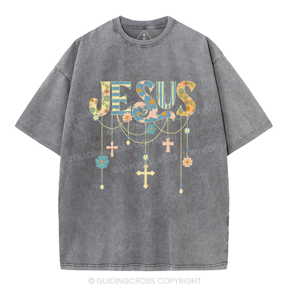 Jesus Floral Christian Washed T-Shirt