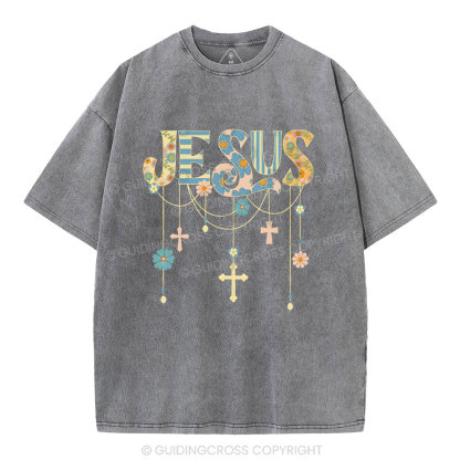 Jesus Floral Christian Washed T-Shirt