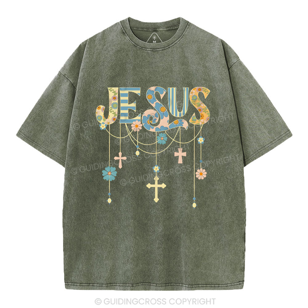 Jesus Floral Christian Washed T-Shirt