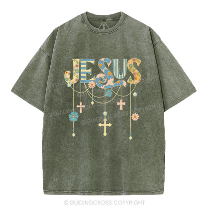 Jesus Floral Christian Washed T-Shirt