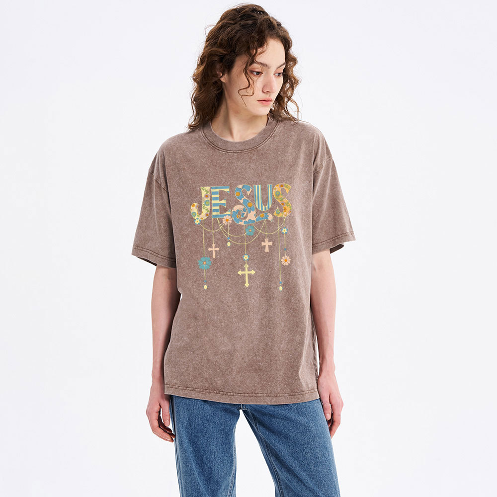 Jesus Floral Christian Washed T-Shirt