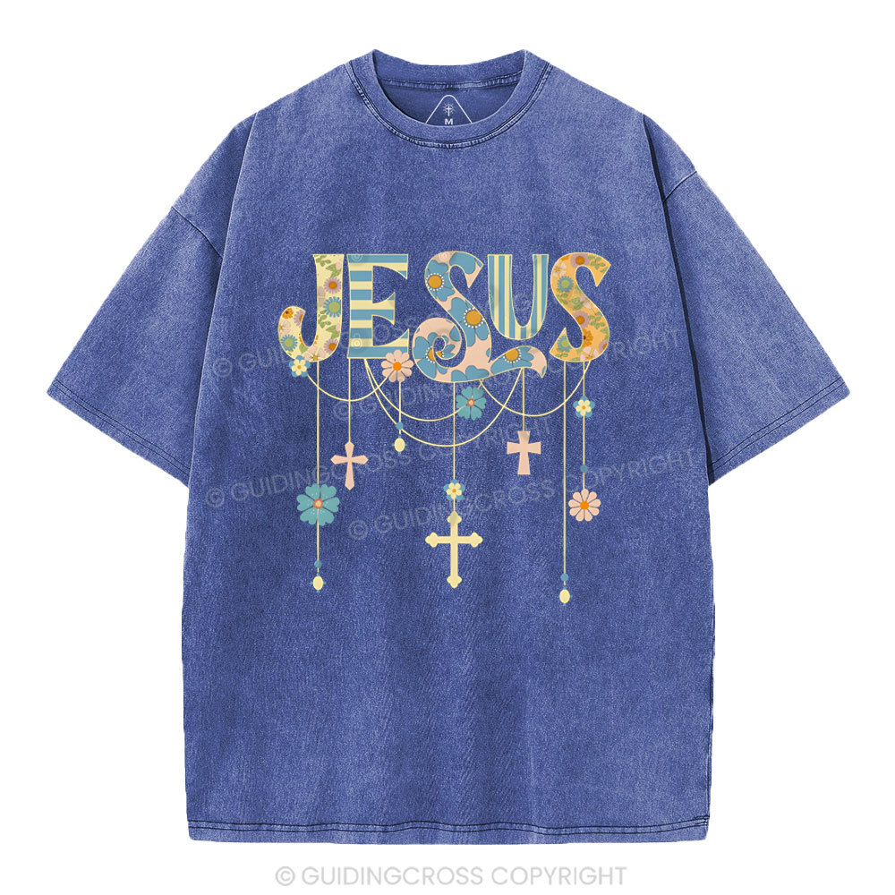 Jesus Floral Christian Washed T-Shirt