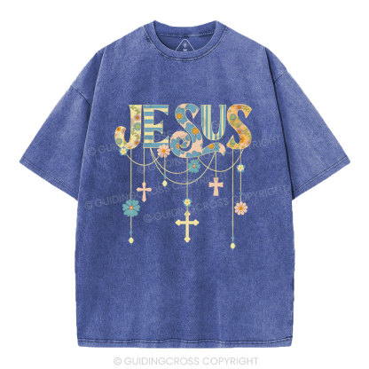 Jesus Floral Christian Washed T-Shirt