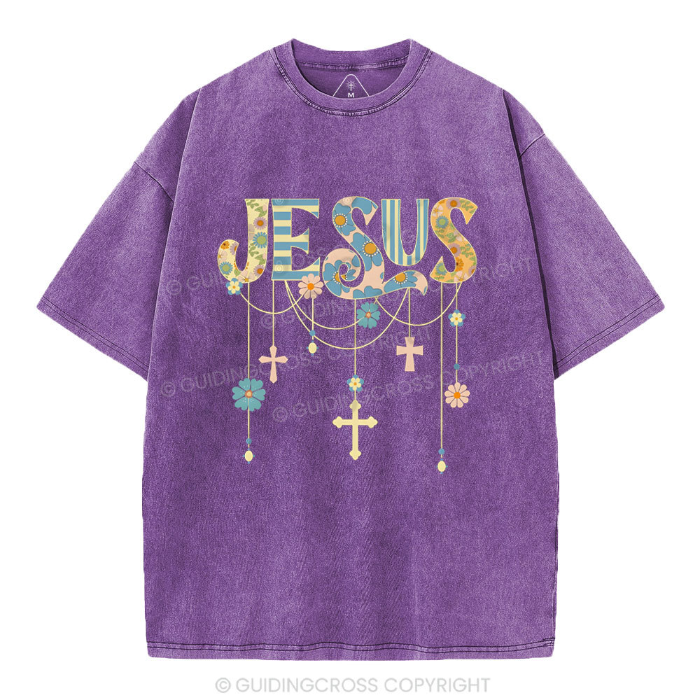 Jesus Floral Christian Washed T-Shirt