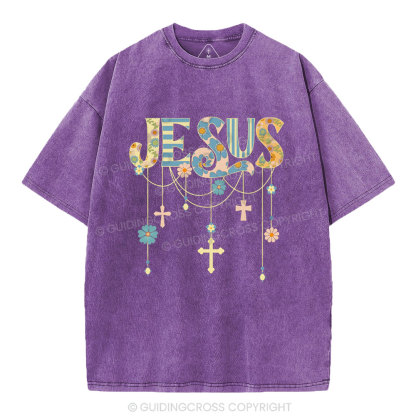 Jesus Floral Christian Washed T-Shirt