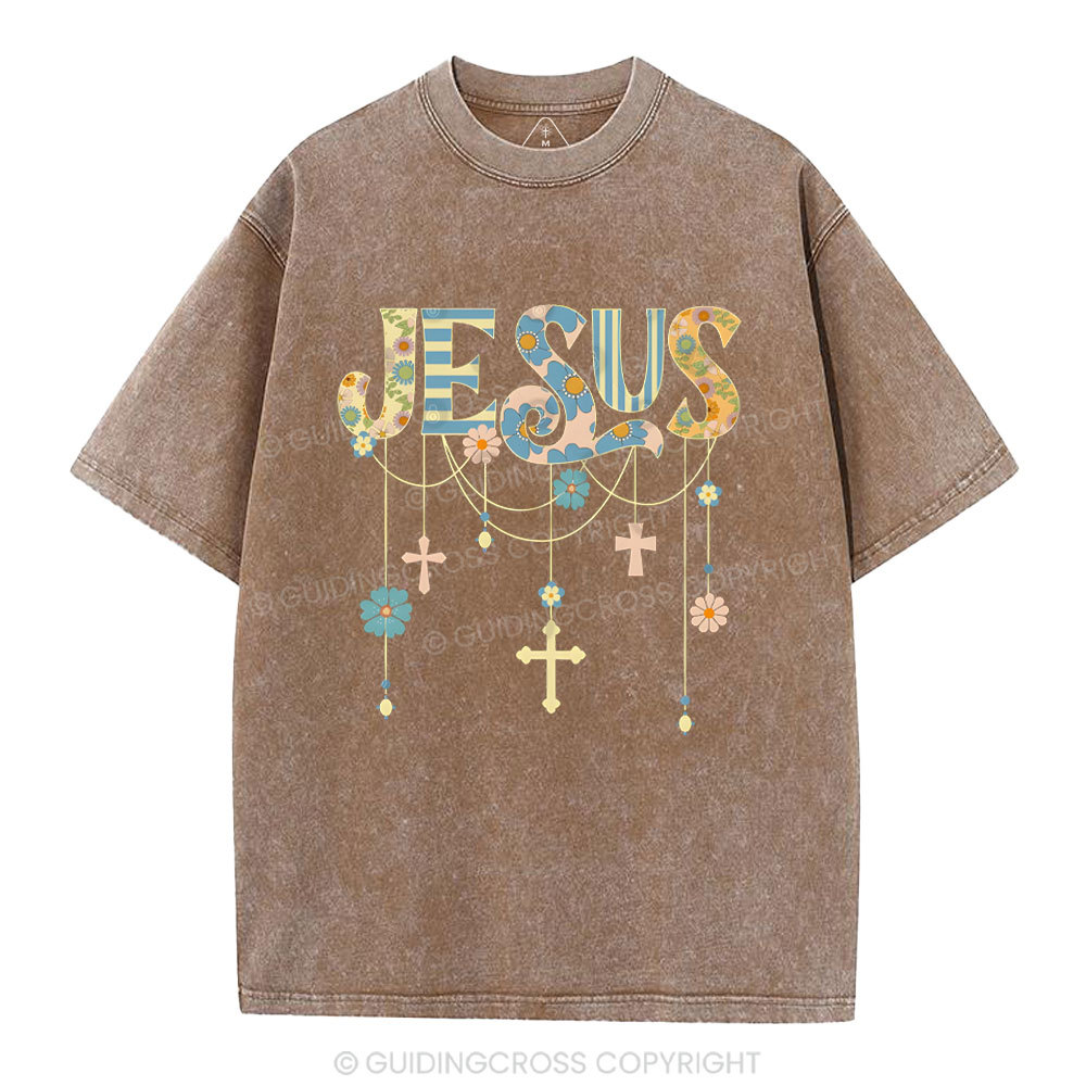 Jesus Floral Christian Washed T-Shirt