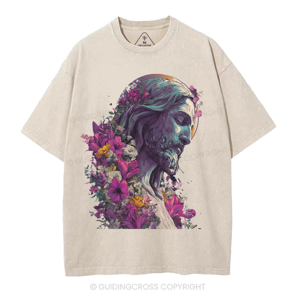 Jesus Flower Christian Washed T-Shirt